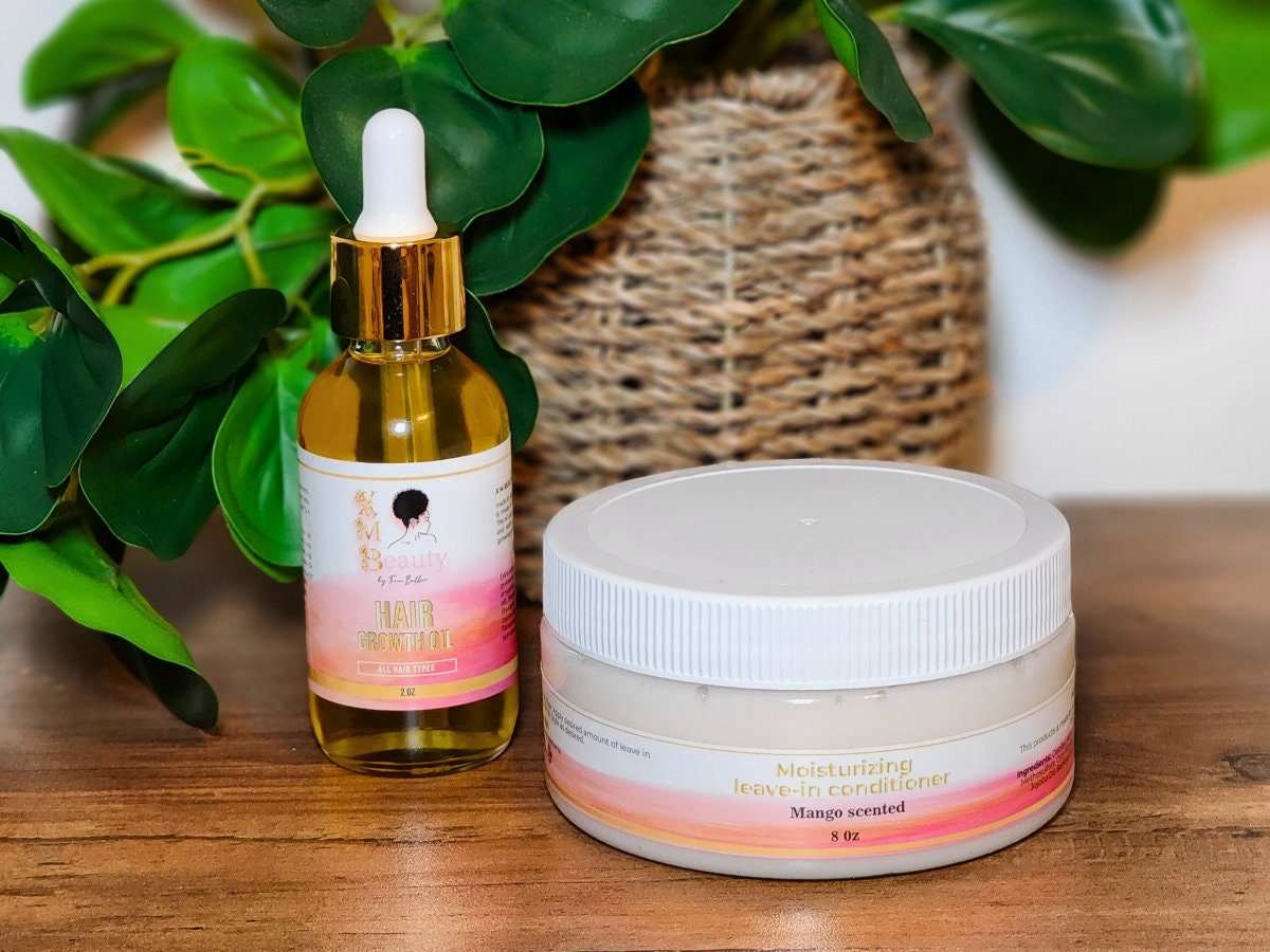 Natural Hair growth oil & Leave-in conditioner bundle, hair oil, curly hair, postpartum hair loss treatment, mommy makeover, moisturizing.