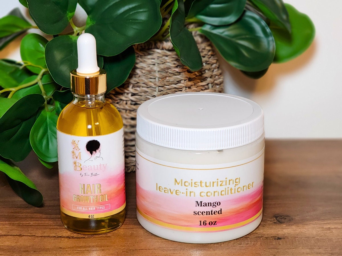 Natural Hair growth oil & Leave-in conditioner bundle, hair oil, curly hair, postpartum hair loss treatment, mommy makeover, moisturizing.