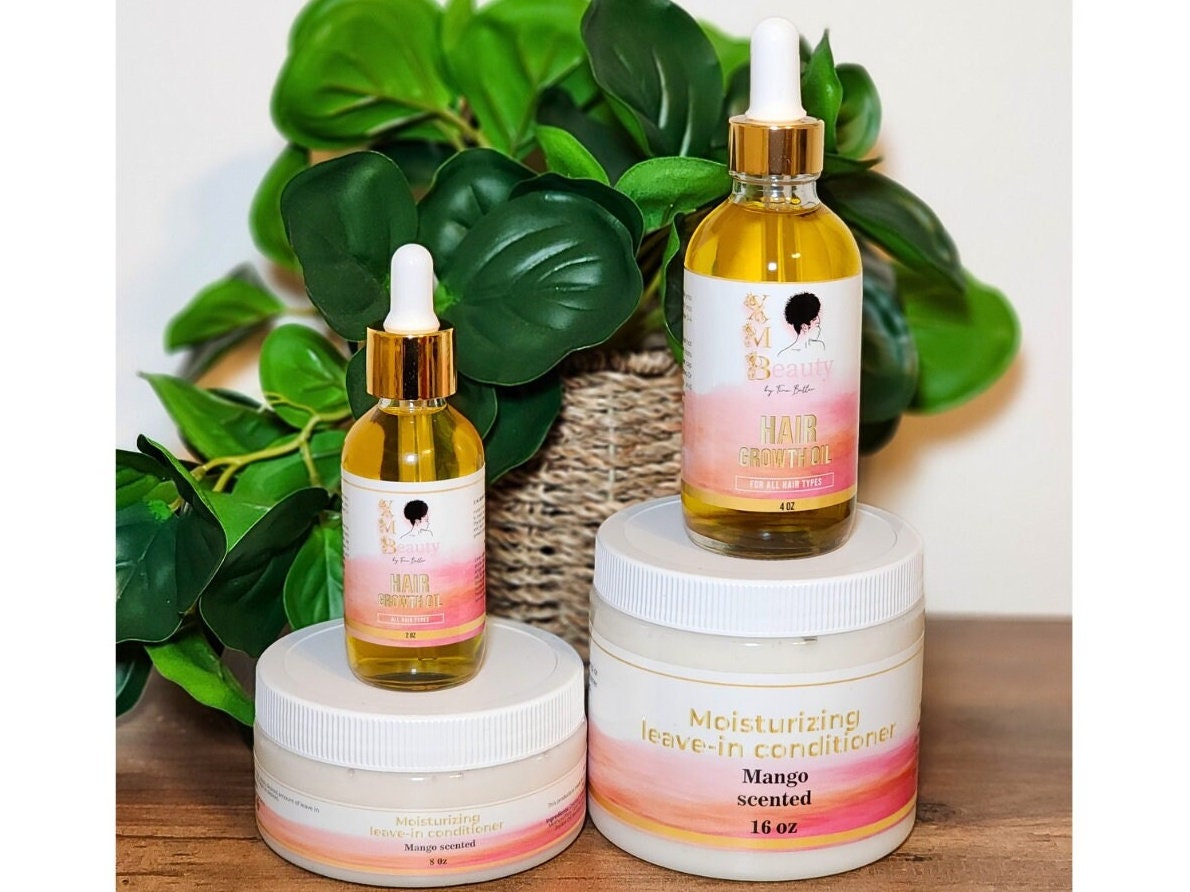 Natural Hair growth oil & Leave-in conditioner bundle, hair oil, curly hair, postpartum hair loss treatment, mommy makeover, moisturizing.