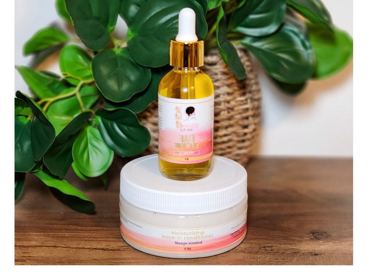 Natural Hair growth oil & Leave-in conditioner bundle, hair oil, curly hair, postpartum hair loss treatment, mommy makeover, moisturizing.